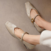 Sylvaine Delcroix | Velvet Mary Jane Block Heels with Gold Buckle