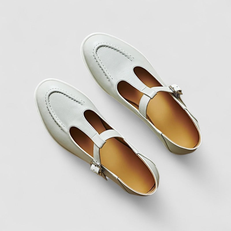Sylvie Beauchamp | Black T-Strap Orthopedic Low Heel Flat