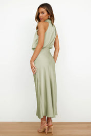 Théodeline Beauvaux | Sage Green Satin Halter Midi Dress