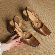 Celeste Dunmore | Tan Leather Block Heel Slingback Sandal