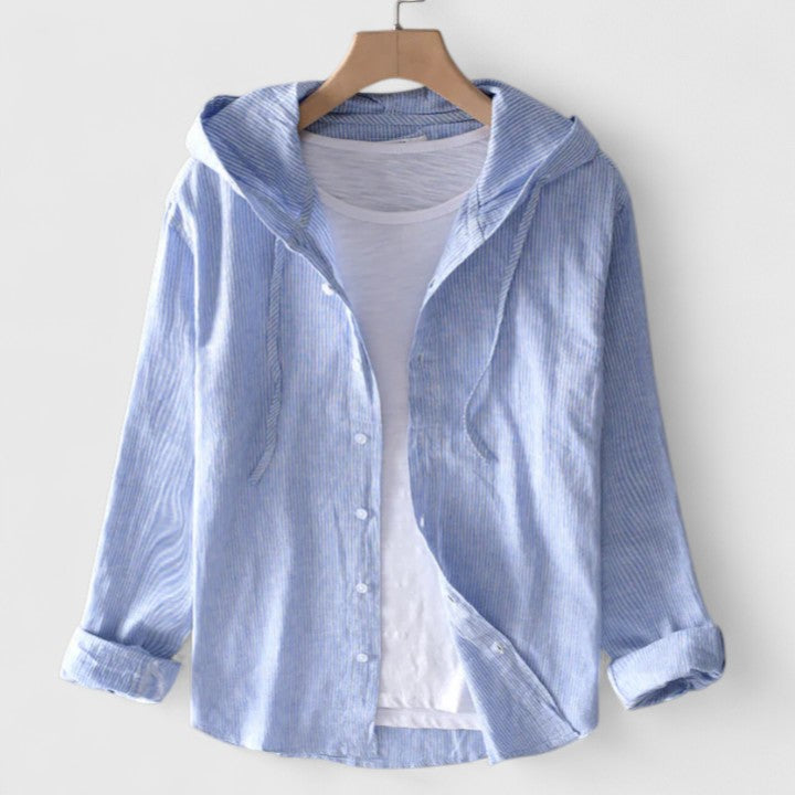 Camille Beaumont | Long Sleeve Hooded Blouse in White