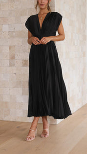 Viviana Chesterleigh | Rose Pleated V-Neck Midi Dress