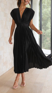 Viviana Chesterleigh | Rose Pleated V-Neck Midi Dress