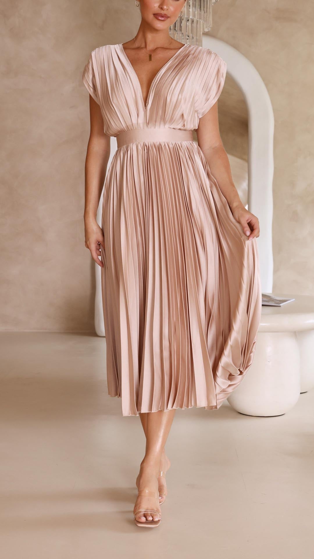 Viviana Chesterleigh | Rose Pleated V-Neck Midi Dress