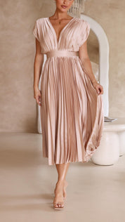 Viviana Chesterleigh | Rose Pleated V-Neck Midi Dress