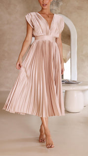 Viviana Chesterleigh | Rose Pleated V-Neck Midi Dress