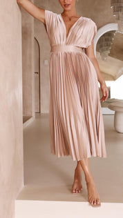 Viviana Chesterleigh | Rose Pleated V-Neck Midi Dress