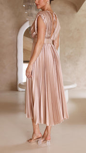 Viviana Chesterleigh | Rose Pleated V-Neck Midi Dress