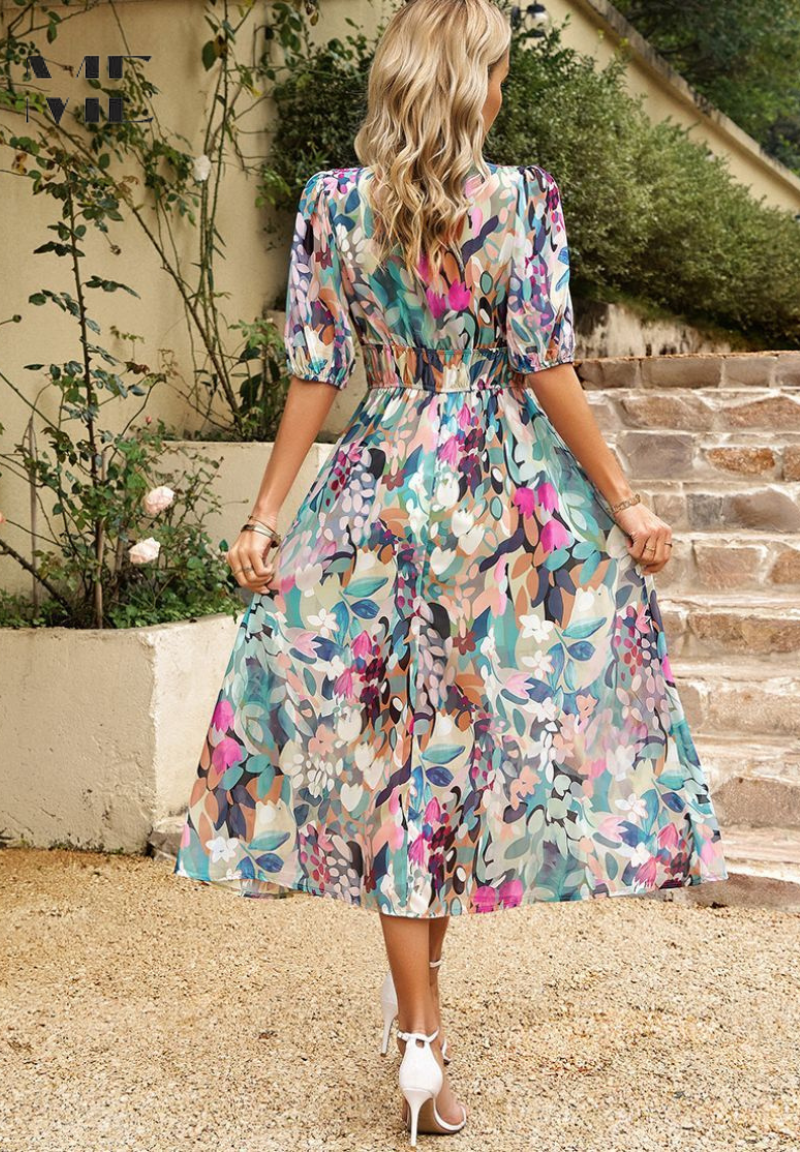 Clémence Fairholme | Floral Midi V-Neck Dress
