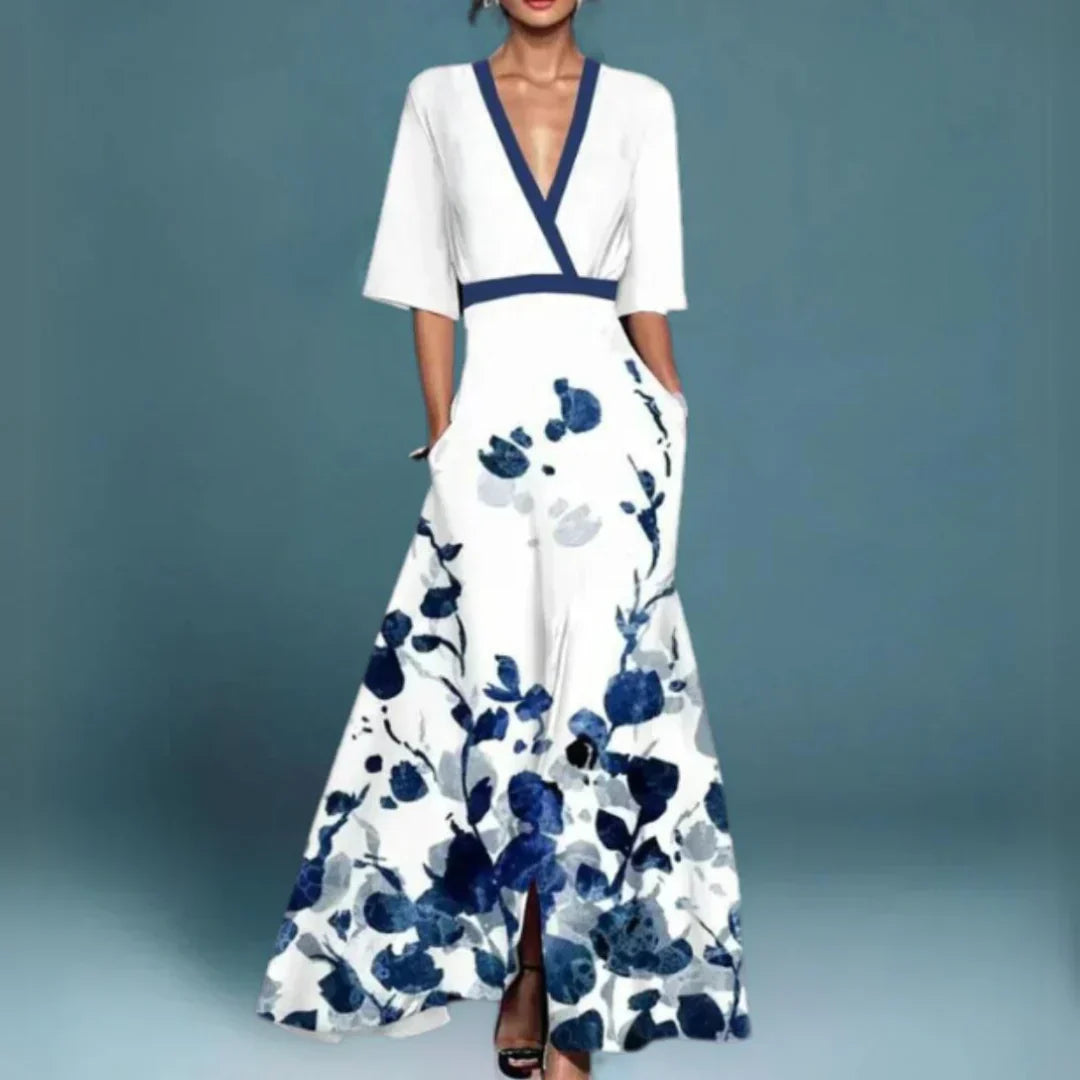 Seraphelle Kingsbourne | Floral Embroidered Maxi Dress in Sage Green