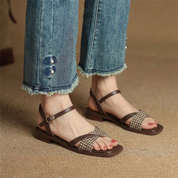 Corinna Beausoleil | Houndstooth Flat Ankle Strap Sandals