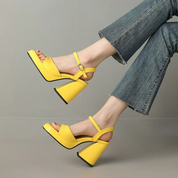 Éloïse Chantbourne | Yellow Patent Block Heel Sandals