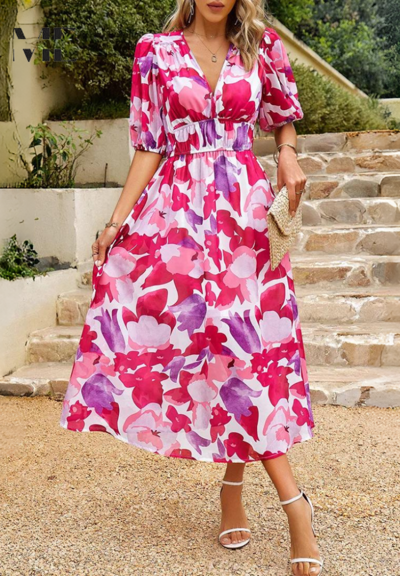 Clémence Fairholme | Floral Midi V-Neck Dress