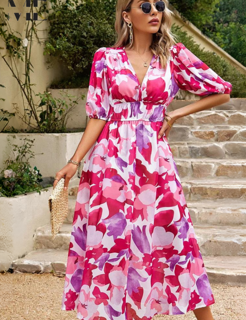 Clémence Fairholme | Floral Midi V-Neck Dress