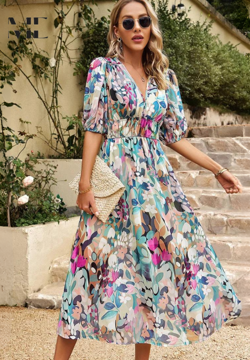 Clémence Fairholme | Floral Midi V-Neck Dress