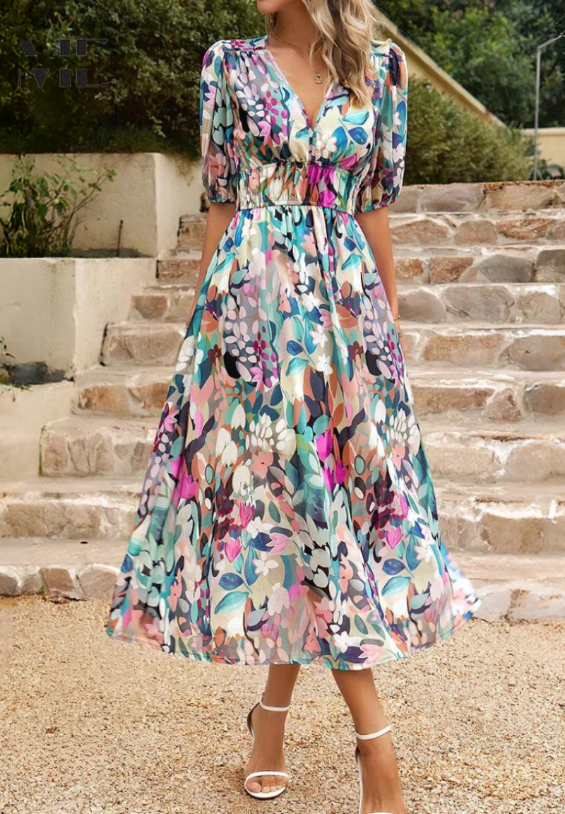 Clémence Fairholme | Floral Midi V-Neck Dress