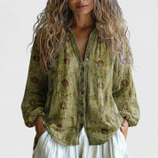 Corinne Beauvallet | Purple Dragonfly Print Long Sleeve Blouse