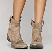 Aurelie Stonecroft | Suede Western Cowboy Ankle Boots in Taupe