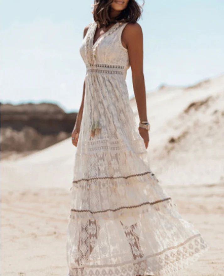Rosalba Duchemin | Ivory Lace Boho Maxi Dress