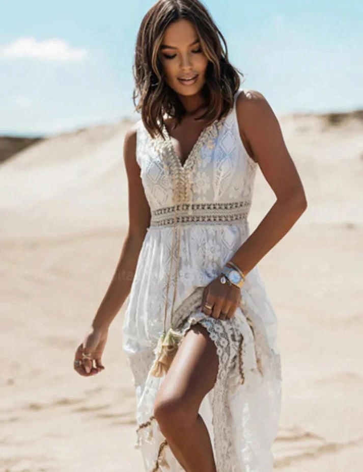 Rosalba Duchemin | Ivory Lace Boho Maxi Dress