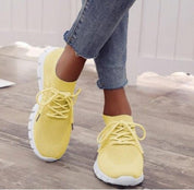 Florianne Wentcastle | Yellow Knit Mesh Lace-Up Lightweight Sneakers