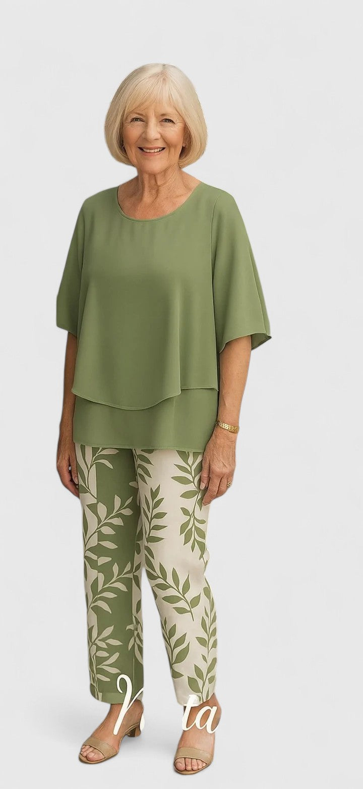Harriet Stanbourne | Sage Green Floral Print Two-Piece Set