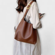 Vivienne Harcastle | Tan Faux Leather Shoulder Bag with Gold Buckle