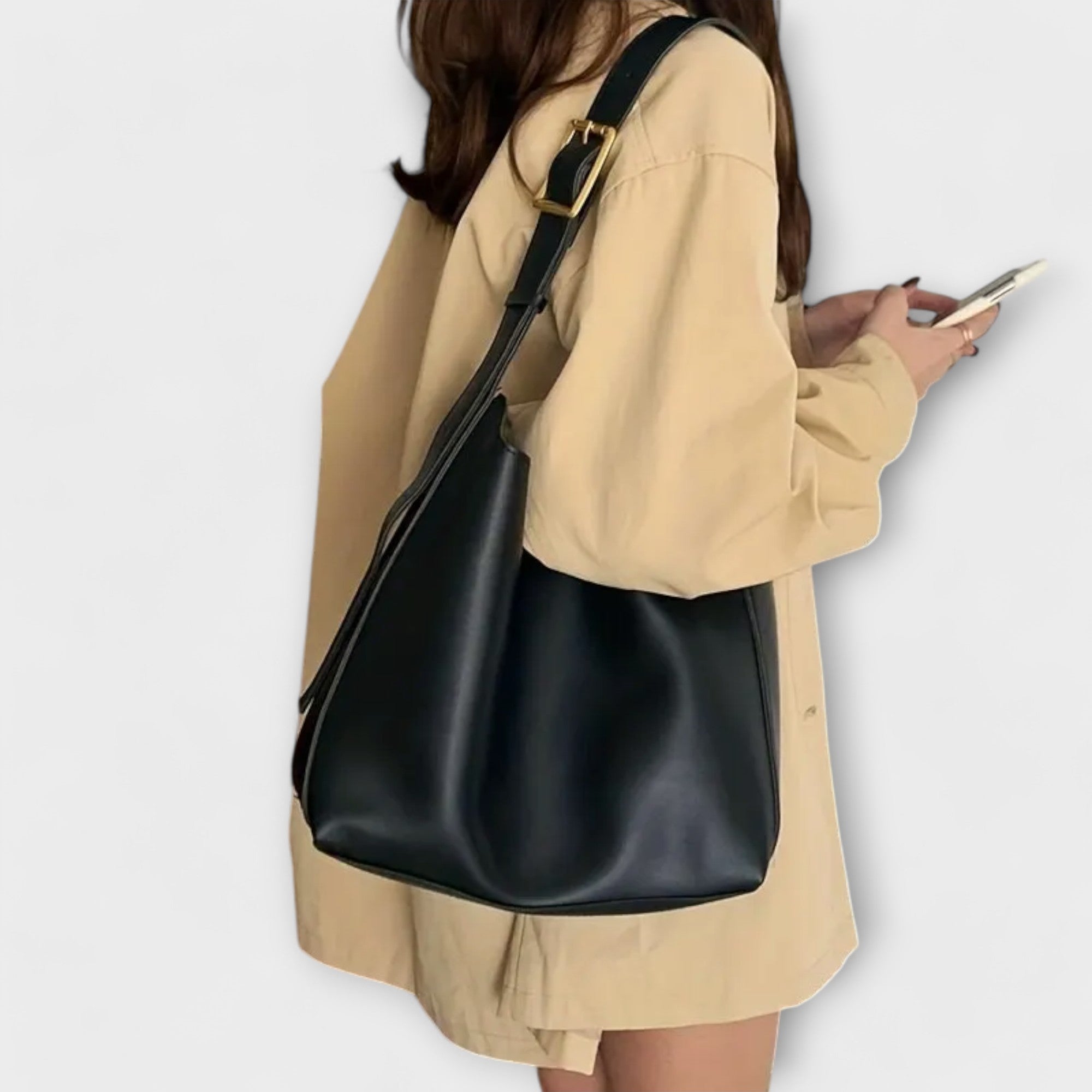 Vivienne Harcastle | Tan Faux Leather Shoulder Bag with Gold Buckle