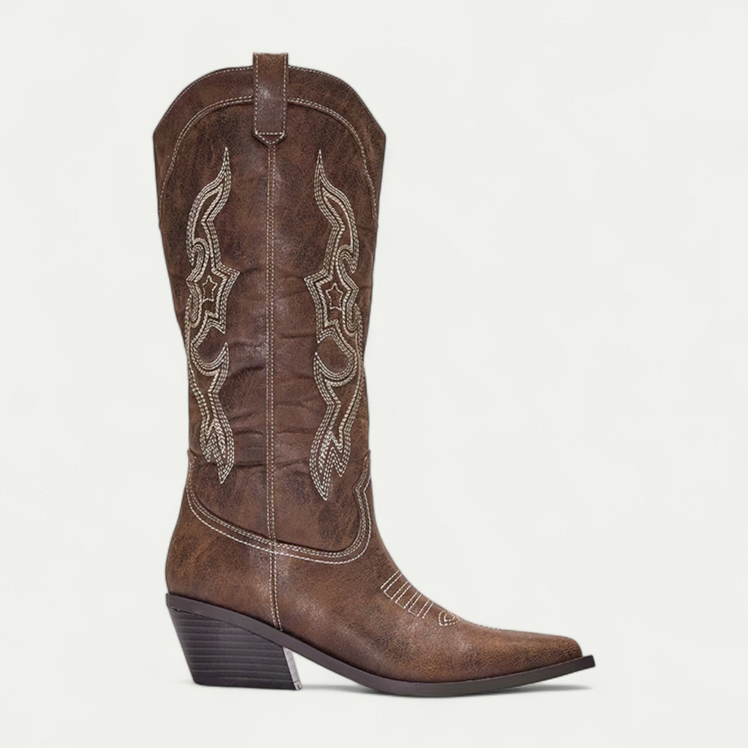 Nadine Blackwell | Black Western Calf-High Pointed Toe Boots