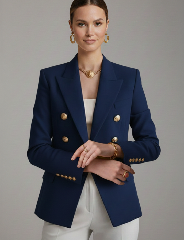 Clarissa Beaumont | Black Double-Breasted Blazer with Gold-Tone Buttons