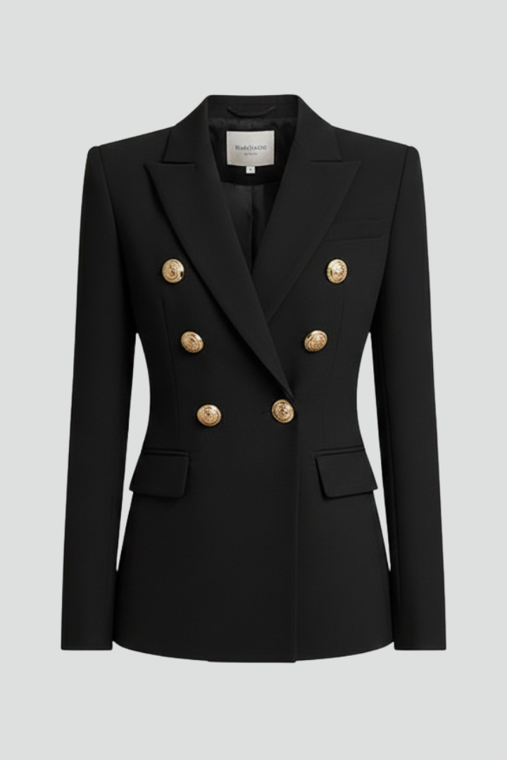 Clarissa Beaumont | Black Double-Breasted Blazer with Gold-Tone Buttons