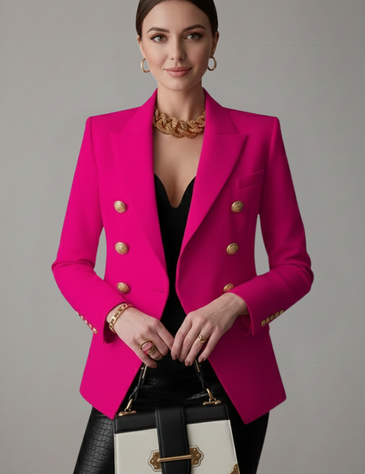 Clarissa Beaumont | Black Double-Breasted Blazer with Gold-Tone Buttons