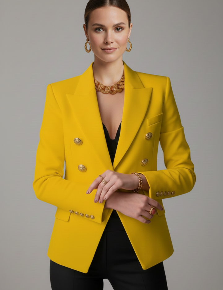 Clarissa Beaumont | Black Double-Breasted Blazer with Gold-Tone Buttons