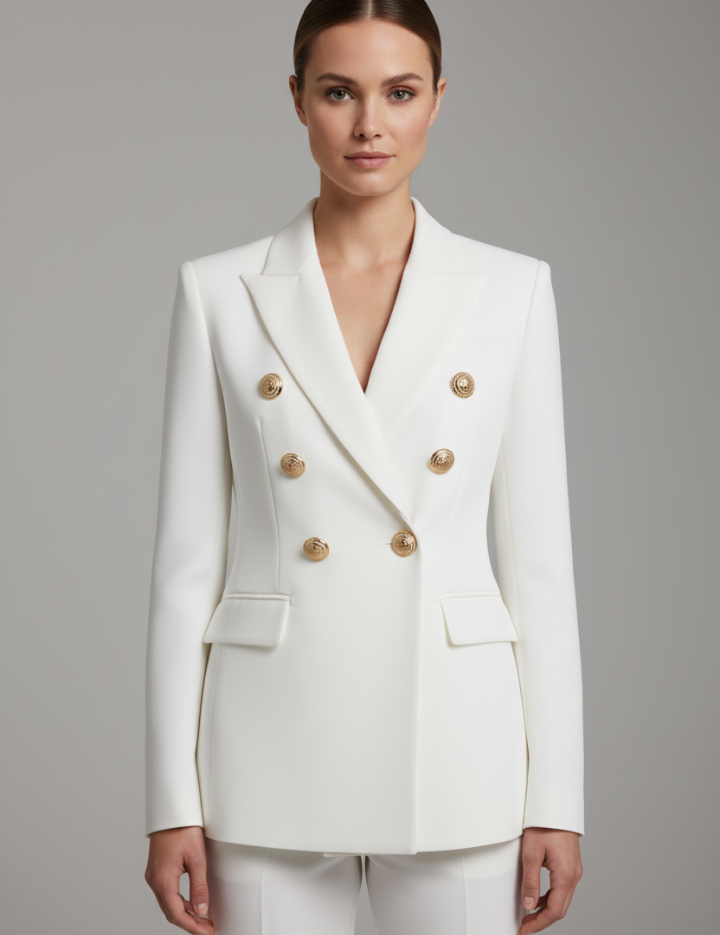 Clarissa Beaumont | Black Double-Breasted Blazer with Gold-Tone Buttons