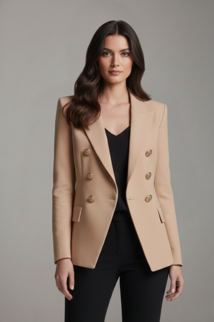 Clarissa Beaumont | Black Double-Breasted Blazer with Gold-Tone Buttons