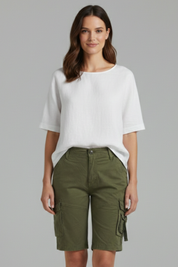 Brigitte Sancerre | Women's Olive Green Utility Cargo Shorts