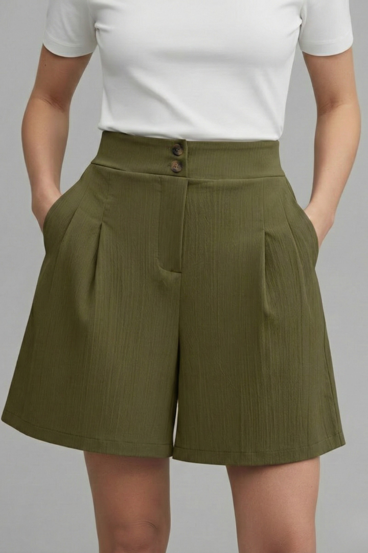 Séverine Blanchard | High Waist Wide Leg Grey Shorts