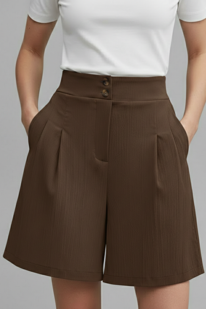 Séverine Blanchard | High Waist Wide Leg Grey Shorts