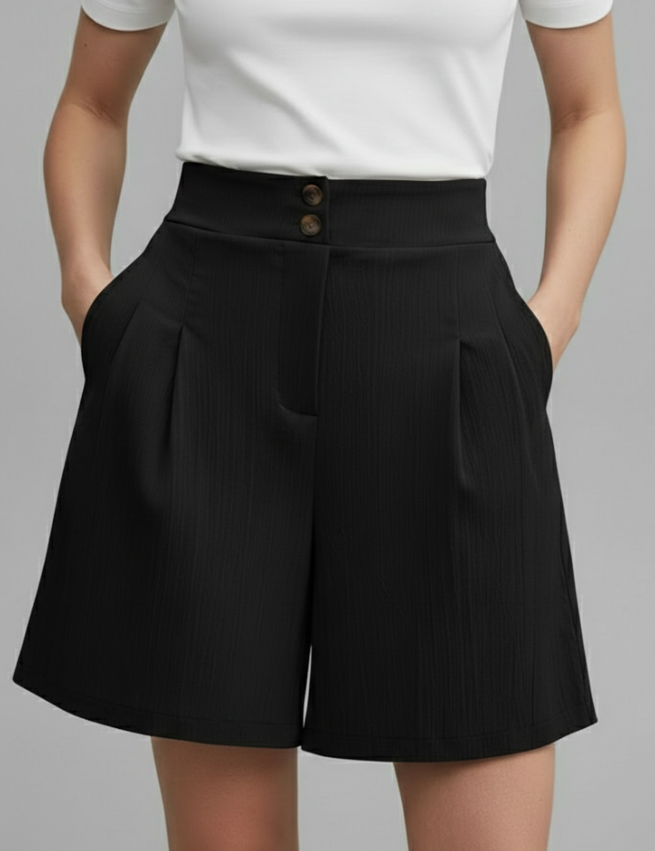 Séverine Blanchard | High Waist Wide Leg Grey Shorts