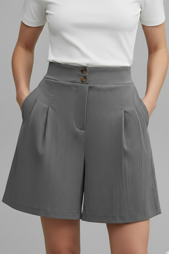 Séverine Blanchard | High Waist Wide Leg Grey Shorts