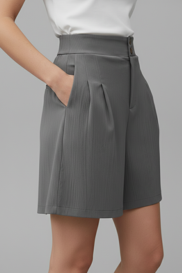 Séverine Blanchard | High Waist Wide Leg Grey Shorts