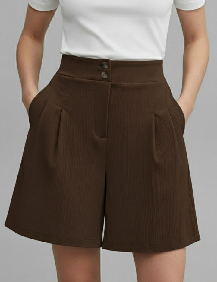 Séverine Blanchard | High Waist Wide Leg Grey Shorts