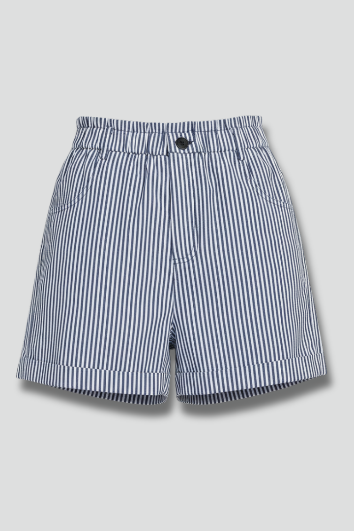 Christelle Vauvray | Women's Navy Striped High Waist Tailored Shorts