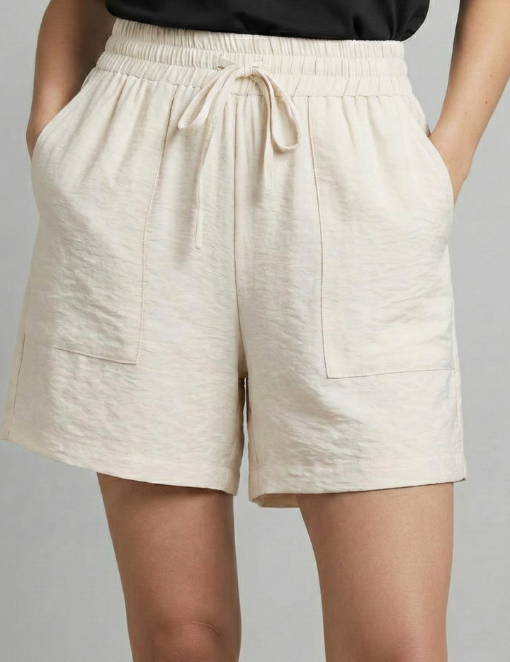 Aurore Villeneuve | Women's Black Elastic Waist Drawstring Shorts