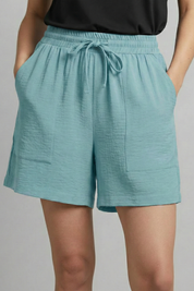 Aurore Villeneuve | Women's Black Elastic Waist Drawstring Shorts