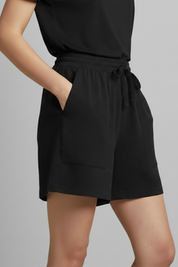 Aurore Villeneuve | Women's Black Elastic Waist Drawstring Shorts