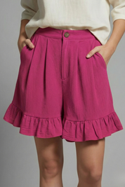 Eloise Fairbanks | High Waist Ruffle Hem Casual Shorts in Camel