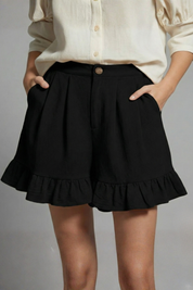 Eloise Fairbanks | High Waist Ruffle Hem Casual Shorts in Camel