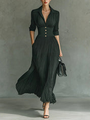 Vivienne Lacrosse | Black Pleated Maxi Dress with Fitted Waist
