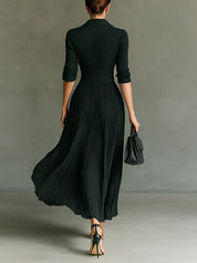 Vivienne Lacrosse | Black Pleated Maxi Dress with Fitted Waist